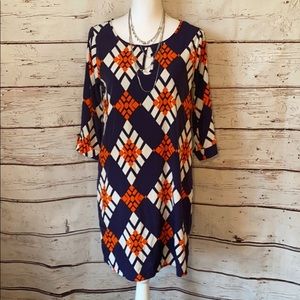 Peach Love California 3/4 sleeve Geo dress Small